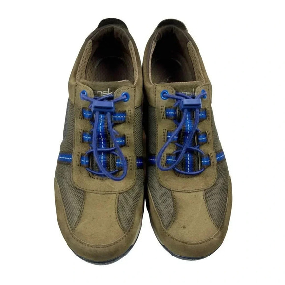Dansko Helen Taupe Blue Slip On Sneakers EU38 US 7.5-8 No-Tie Leather Suede Work - Picture 2 of 11